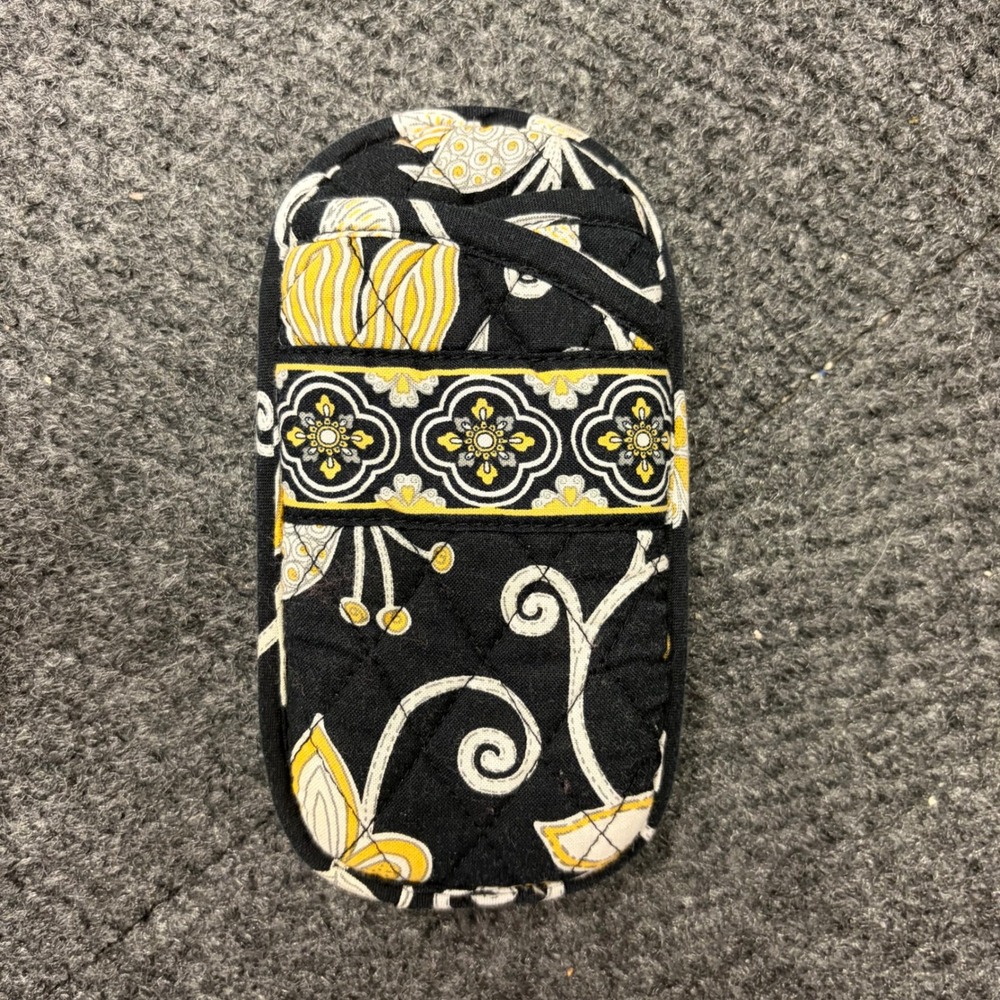 Vera Bradley Night Owl Quilted Cotton Eyeglass Case Black Yellow Floral Bird